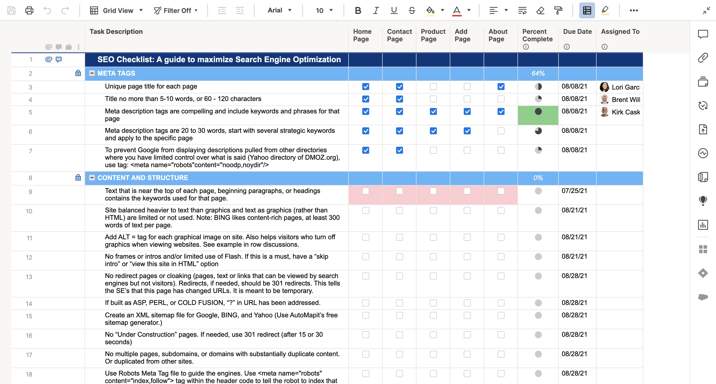 SEO Checklist Template Smartsheet